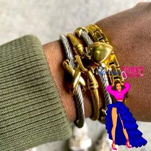 Two Tone X Classic Cable Bangle Bracelet, Twisted Cable Bangle